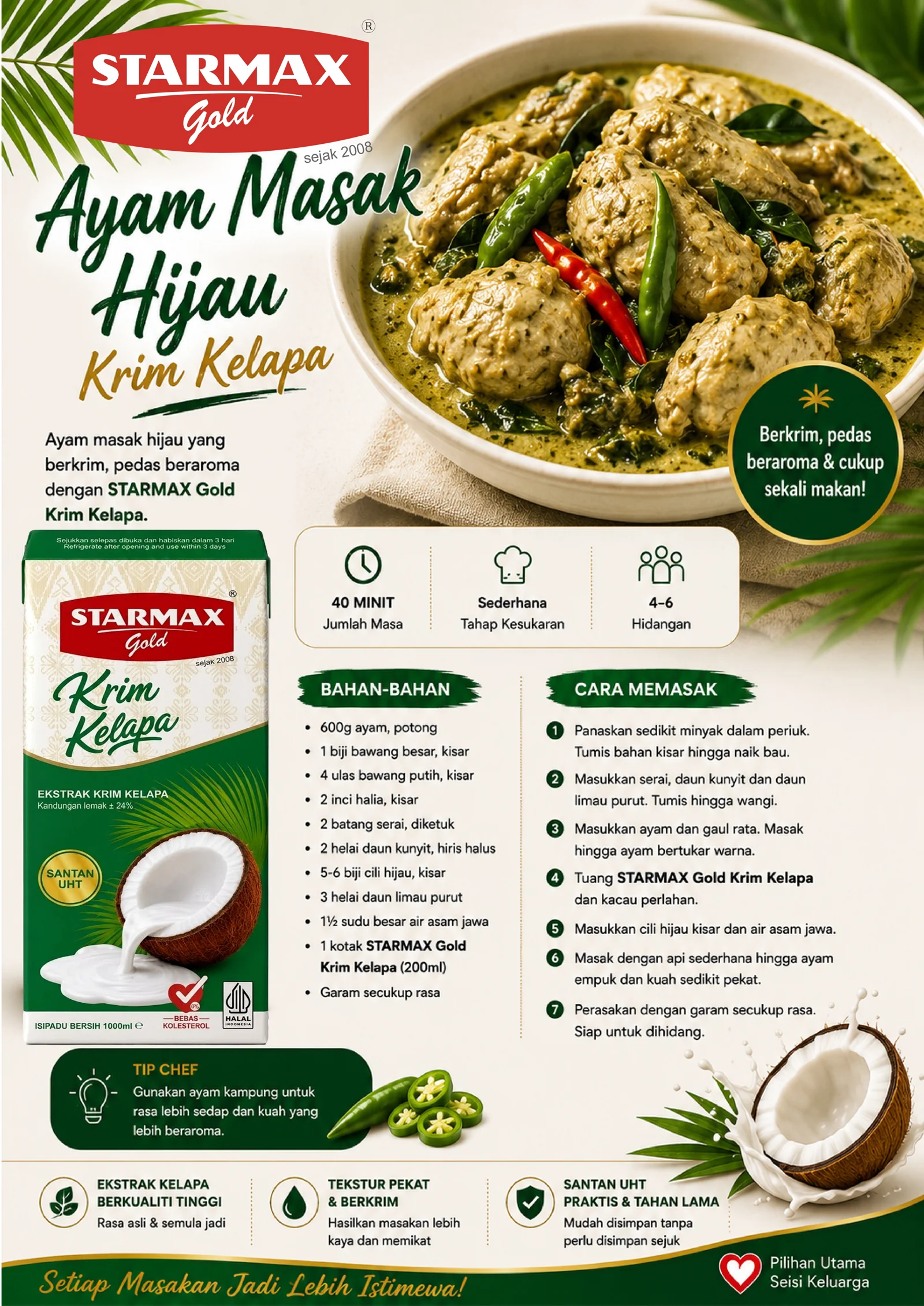 Ayam Masak Hijau Krim Kelapa recipe
